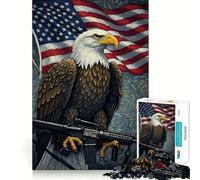Puzzle 1000 pièces American Eagle Rifle Flag Jeu cognitif Amusant Pièces Robustes et découpées avec précision Exercice Mental Calme à Faire à la Maison (38x52cm)