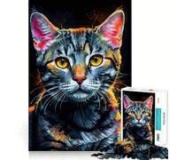 Puzzle 1000 pièces American Shorthair Portrait Neon,Jeu de réflexion de Haute précision,découpe fascinante,Passe-Temps captivant pour Les Moments de détente (50x75cm)