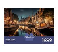 Puzzle 1000 Pièces Amsterdam Night Canal Lights Puzzles pour Adultes, Jouets Anti-Stress, Cadeaux pour Femmes, Cadeaux d'anniversaire Uniques 52x38cm/1000pcs