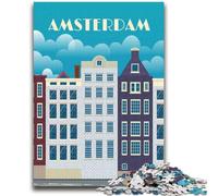 Puzzle 1000 pièces Amsterdam Pays-Bas pour Adolescents, idéal pour Les soirées Jeux, Jouet coloré pour la Maison, 1000 pièces (26x38cm)