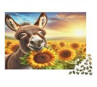 Puzzle 1000 Pièces Âne avec Tournesol Animal Ferme Difficile Impossible Carton Recyclé pour Passionnés Expérimentés 70x50cm