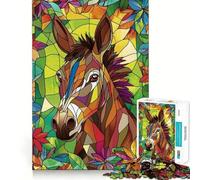 Puzzle 1000 pièces Âne en vitrail pour Adolescents, idéal pour stimuler la mémoire, à Assembler soi-même ou comme Cadeau Parfait 38x26cm