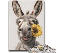 Puzzle 1000 pièces Âne Tenant Un Tournesol pour Adultes, Jeu Stimulant et Jeu Familial idéal comme Cadeau pour Toute la Famille (38x52cm)