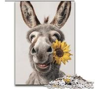 Puzzle 1000 pièces « Âne Tenant Un Tournesol » pour Adultes, Jeu Stimulant, idéal comme Cadeau pour Toute la Famille (26x38cm)