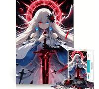 Puzzle 1000 pièces Ange aux Cheveux Blancs et épée Jeu Amusant et Technique de découpe Laser avancée Jouet d'intérieur pour Les fêtes (50x75cm)