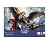 Puzzle 1000 pièces Ange Combattant Dragon Adulte, Cadeau - Ange Guerrier Bataille, idée Cadeau, activité à la Maison, décoration Murale, 38x26cm