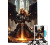 Puzzle 1000 pièces Ange Guerrier ailé avec épée dans des ruines Stimule Le Cerveau Activités familiales Jeu Pratique pour Les 14 Ans et Plus Format 38x26cm