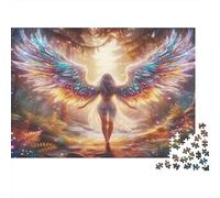 Puzzle 1000 pièces Ange Vu de Dos Ailes Arc-en-Ciel Relaxation Concentration Carton Épais Enfants dès 14 Ans Cadeau Famille 70x50cm