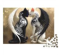 Puzzle 1000 pièces « Angel Cat Love » - Chats ailés Yin Yang - Jeu éducatif pour Adultes - Décoration intérieure - Défi - Niveau de difficulté élevé - Convient aux Hommes et aux Femmes - 38 x 26 cm