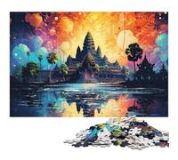 Puzzle 1000 pièces Angkor Wat Cambodge coloré Puzzle en Bois pour Enfants Cadeaux de Noël 1000 pièces (75 x 50 cm)