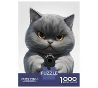 Puzzle 1000 Pièces Angry Cat with Gun Puzzles pour Adultes, Jouets Anti-Stress, Cadeaux pour Femmes, Cadeaux d'anniversaire Uniques 52x38cm/1000pcs