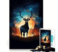 Puzzle 1000 pièces Animal Nature Cerf Cosmos pour Adolescents Jeu Stimulant l'esprit Assemblage sûr et Solide Activité Amusante en Famille Le Soir (38x26cm)