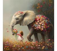 Puzzle 1000 Pieces Animaux Éléphants Fleurs 65x65 cm Puzzle Adulte Jeux Éducatifs Jeu de Création et Logique Jeu de Concentration pour Toute la Famille pour Décoration Maison