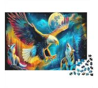 Puzzle 1000 pièces Animaux Nuit Aigle Loup Puzzle Papier pour Adultes Jeu de Réflexion Décor Mural Cadeau Papier 52x38cm/1000pcs