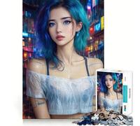 Puzzle 1000 pièces Anime Cyberpunk Fille sous la Pluie dans Une Ville néon Jeu de développement cognitif Surface Lisse sans bavures Activité relaxante en Groupe à l'intérieur (50x75cm)
