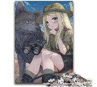 Puzzle 1000 pièces Anime Girl and Wolf pour Adultes et Adolescents, Jeux éducatifs et Anti-Stress, avec Père Noël (50x75cm)