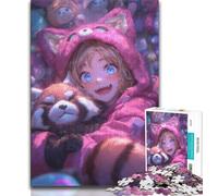 Puzzle 1000 pièces Anime Red Panda Girl, Anti-Stress, défi Difficile, Chaque pièce est Unique - Jeu Familial Stimulant et Amusant 38x26cm