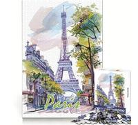 Puzzle 1000 pièces Aquarelle Paris City Cadeau pour Adultes Jeu de réflexion Jeu de complicité Découpe soignée Surprise d'anniversaire (50x75cm)