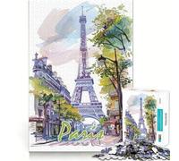 Puzzle 1000 pièces Aquarelle Paris City Cadeau pour Adultes Jeu de réflexion Jeu de complicité Découpe soignée Surprise d'anniversaire (50x75cm)