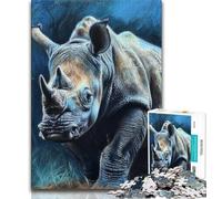Puzzle 1000 pièces Aquarelle rhinocéros pour Adolescents et Adultes, Anti-Stress, défi Difficile, renforce l'amour Entre Couples 38x26cm