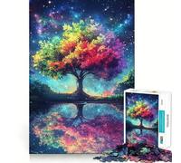 Puzzle 1000 pièces Arbre Arc-en-Ciel Ciel Nocturne pour Adolescents Stimule la mémoire Détente et Amusement Bords Lisses Liste de souhaits du Père Noël (38x52cm)