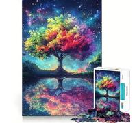 Puzzle 1000 pièces Arbre Arc-en-Ciel Ciel Nocturne pour Adultes Jeu de Réflexion Image Douce et Relaxante Assembler Joli Cadeau (38x26cm)
