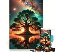 Puzzle 1000 pièces Arbre dans l'espace Ciel Nocturne pour Adolescents Jeu de logique Clair et Relaxant Découpe Parfaite (38x52cm)