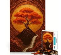 Puzzle 1000 pièces Arbre d'automne avec Cascade Art Kintsugi Décoration épurée Jeu de réflexion Cadeau Jeu de Calme Cadeau d'anniversaire Artistique (50x75cm)