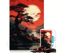 Puzzle 1000 pièces Arbre de la Lune Rouge Sombre pour Adolescents Développe la mémoire Confortable et Relaxant Découpe Ferme Cadeau Festif (38x26cm)
