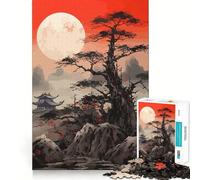 Puzzle 1000 pièces Arbre de la Lune Rouge Sombre pour Adolescents, Jeu de Logique Mentale Silencieux et Calme, Découpe Ferme, Article Vœux du Père Noël (38x52cm)