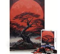 Puzzle 1000 pièces Arbre de la Lune Rouge Sombre pour Adolescents, Jeu de Logique Mentale Silencieux et Calme, Découpe Ferme, Article Vœux du Père Noël (38x52cm)