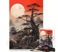 Puzzle 1000 pièces Arbre de la Lune Rouge Sombre pour Adolescents, Jeu de Logique Mentale Silencieux et Calme, Découpe Ferme, Article Vœux du Père Noël (38x52cm)