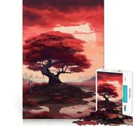 Puzzle 1000 pièces Arbre de la Lune Rouge Sombre pour Adolescents Stimule la Mémoire Calme et Apaisant Découpe de Qualité Supérieure (38x26cm)