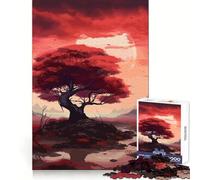 Puzzle 1000 pièces Arbre de la Lune Rouge Sombre pour Adolescents Stimule la Mémoire Calme et Apaisant Découpe de Qualité Supérieure (38x26cm)