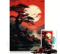 Puzzle 1000 pièces Arbre de la Lune Rouge Sombre pour Adolescents Stimule la Mémoire Calme et Apaisant Découpe de Qualité Supérieure (38x52cm)