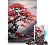 Puzzle 1000 pièces Arbre de Lune Rouge Sombre pour Adultes Jeu de Réflexion Paisible et Amusant Pièce de Collection Art Découpée avec Précision (50x75cm)