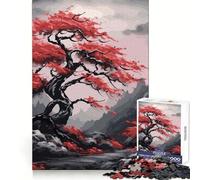 Puzzle 1000 pièces Arbre de Lune Rouge Sombre pour Adultes Jeu de Réflexion Paisible et Amusant Pièce de Collection Art Découpée avec Précision (50x75cm)