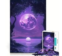 Puzzle 1000 pièces Arbre de Lune Violet et océan pour Adultes, 1000 pièces, Puzzle Relaxant et apaisant, Cadeau de Noël (38x26cm)