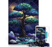 Puzzle 1000 pièces Arbre de Minuit en Vitrail pour Adolescents Idée Cadeau de Saison relaxante et Amusante 50x75cm