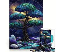 Puzzle 1000 pièces Arbre de Minuit en Vitrail pour Adultes stimule la mémoire, détend l’Esprit, Bords précis, liste de souhaits du Père Noël 38x26cm