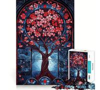 Puzzle 1000 pièces Arbre de Vie en vitrail pour Adolescents Jeu de logique Solide Loisirs Amusants Bords Transparents Objet de Collection 50x75cm