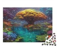 Puzzle 1000 pièces Arbre Doré Géant, Lac Miroir, Carton Premium, Collectionneurs, Jeux de Fête 70x50cm