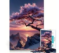 Puzzle 1000 pièces Arbre en Fleurs de Cerisier au Coucher du Soleil Découpe Nette Jeu de Construction Artistique Jeu de détente Jeu d'anniversaire Amusant (38x26cm)