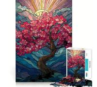 Puzzle 1000 pièces Arbre en Fleurs de Cerisier en vitrail Jeu de logique pour Adultes Cadeau de qualité supérieure 38x26cm