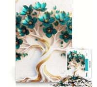 Puzzle 1000 pièces Arbre Floral Turquoise sur marbre, Assemblage Parfait, Jeu Artistique et Stimulant pour l'esprit, Cadeau Amusant pour se détendre, Cadeau d'anniversaire (38x52cm)