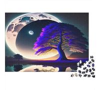 Puzzle 1000 pièces Arbre Lune Géant, Feuillage Violet, Carton Recy mateurs de Détente 70x50cm