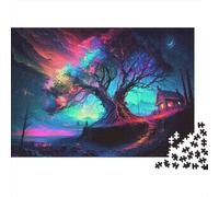 Puzzle 1000 pièces Arbre Néon Lumineux, Reflet Eau Coloré, Papier, Adultes 14+, Anti-Stress 38x26cm