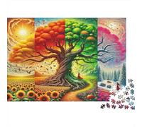 Puzzle 1000 pièces Arbre Quatre Saisons, Cycle de Vie, Relaxant & Concentration, Carton Épaissi pour Enfants à Partir de 14 Ans, Cadeau Familial, 38x26cm