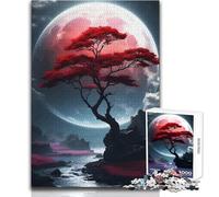 Puzzle 1000 pièces Arbre Rouge sous Une Lune géante Idéal pour des Moments de détente à la Maison Jeu de Puzzle Durable et précis Dimensions:38x26cm