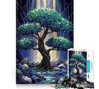 Puzzle 1000 pièces Arbre Sombre en vitrail pour Adolescents Jeu de logique Stimulant Activité à la Maison Bords Transparents Cadeau précieux 50x75cm